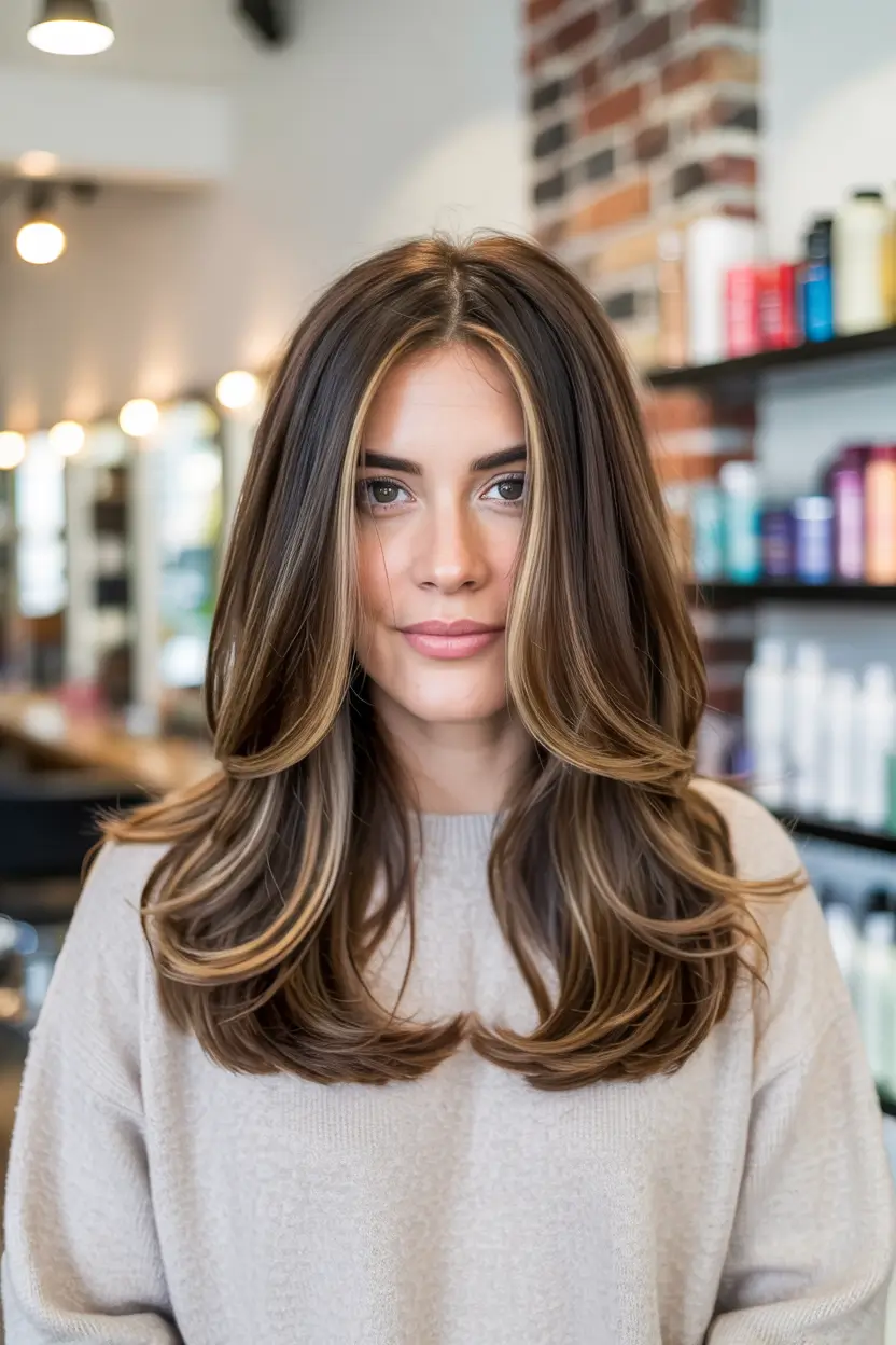 dark winter hair color with highlights Golden Brunette Layers