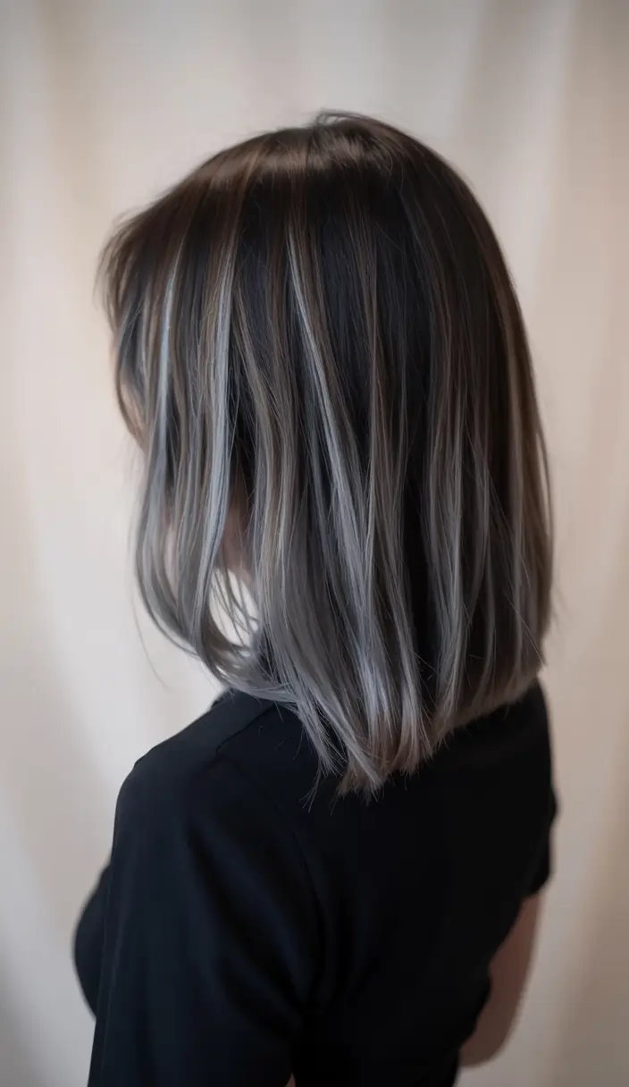 dark winter hair color ideas balayage Ash Melt Lob