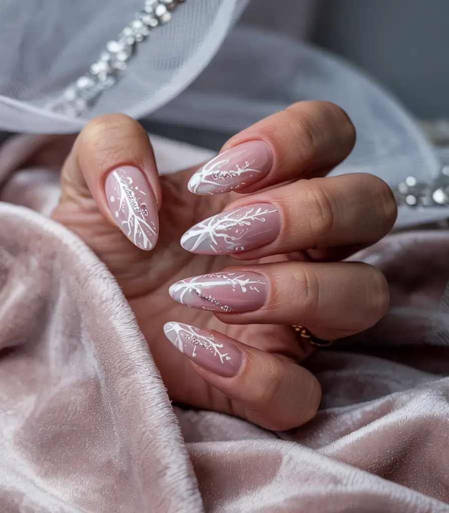 easy christmas nails 2025 frosted branches and winter whispers