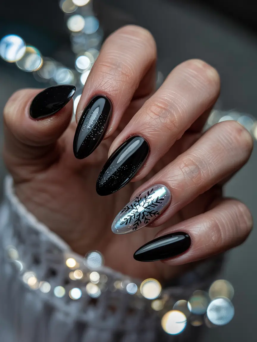 easy christmas nails 2025 midnight snowfall