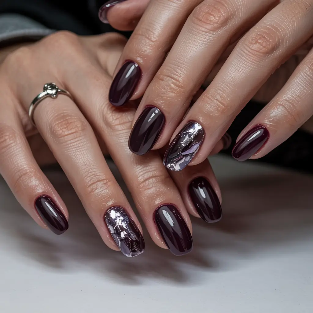 easy christmas nails 2025 plum twilight elegance