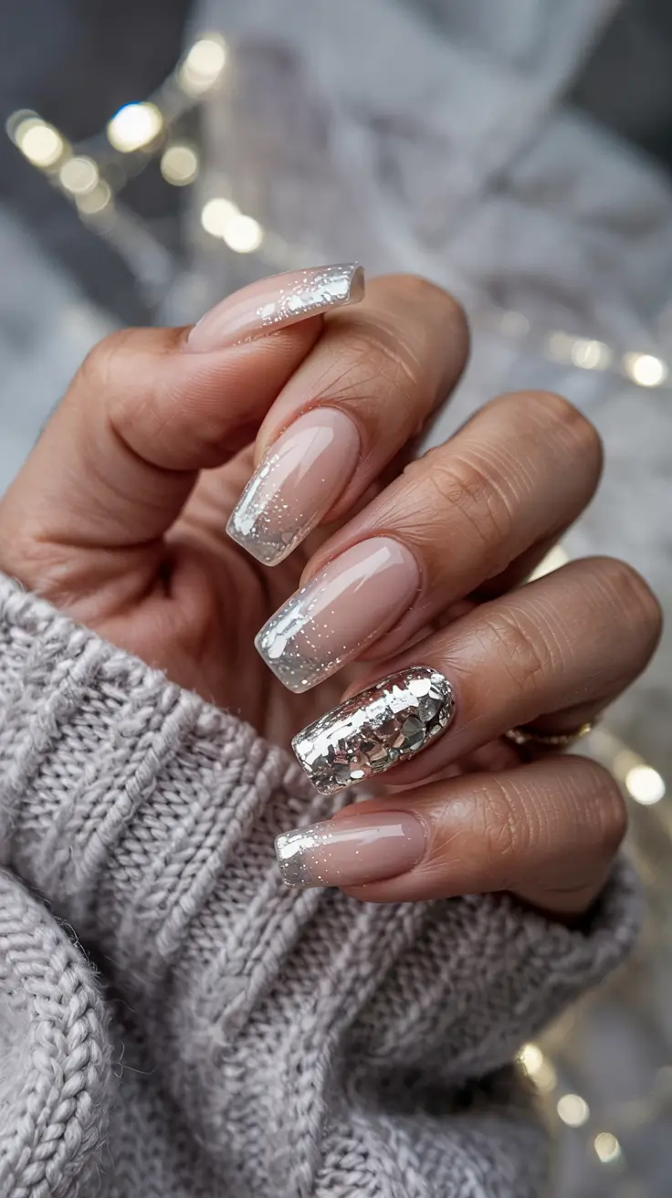 easy christmas nails 2025 crystal frost french
