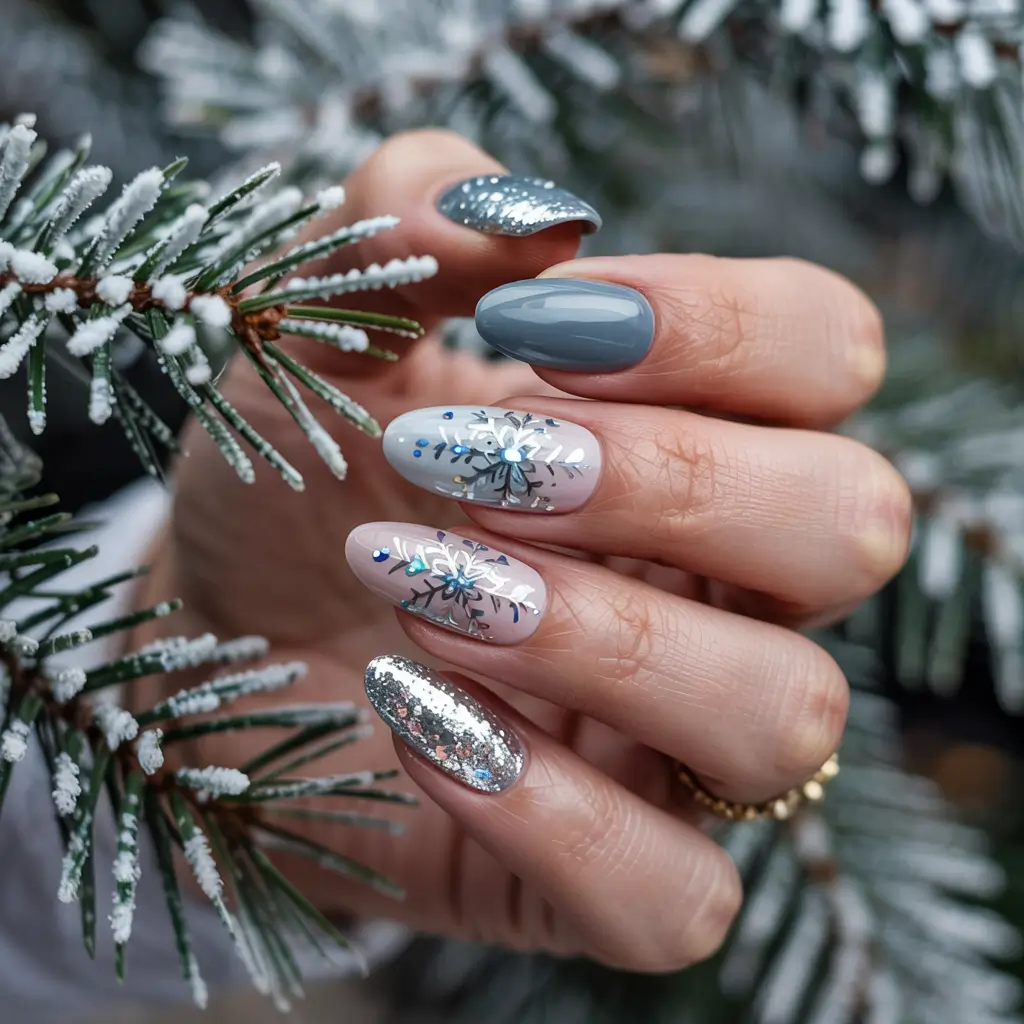easy christmas nails 2025 snowflake symphony