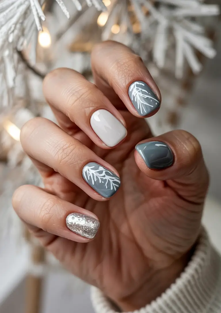 easy christmas nails simple Frosted Pine Serenity