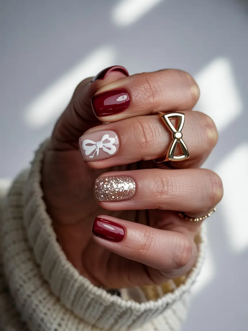 easy christmas nails art Crimson Bow Charm