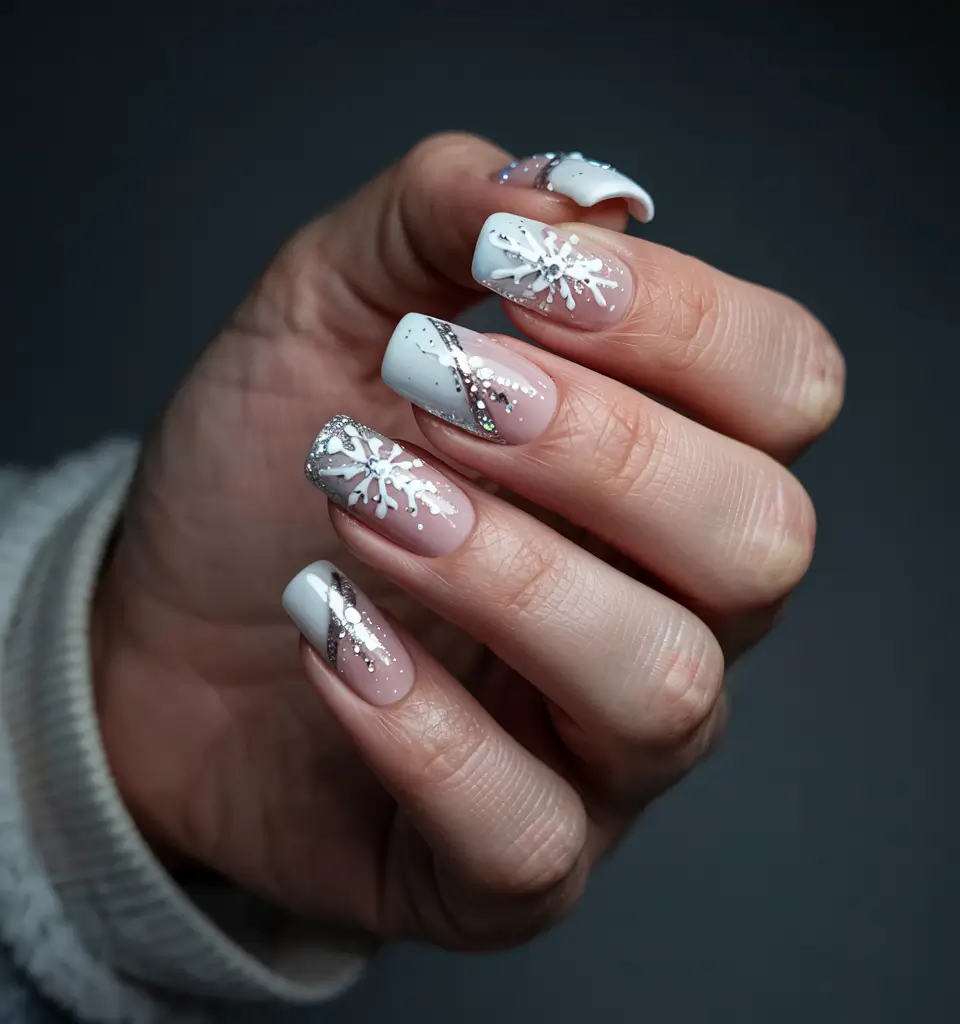 easy christmas nails acrylic Snowflake Spark Elegance