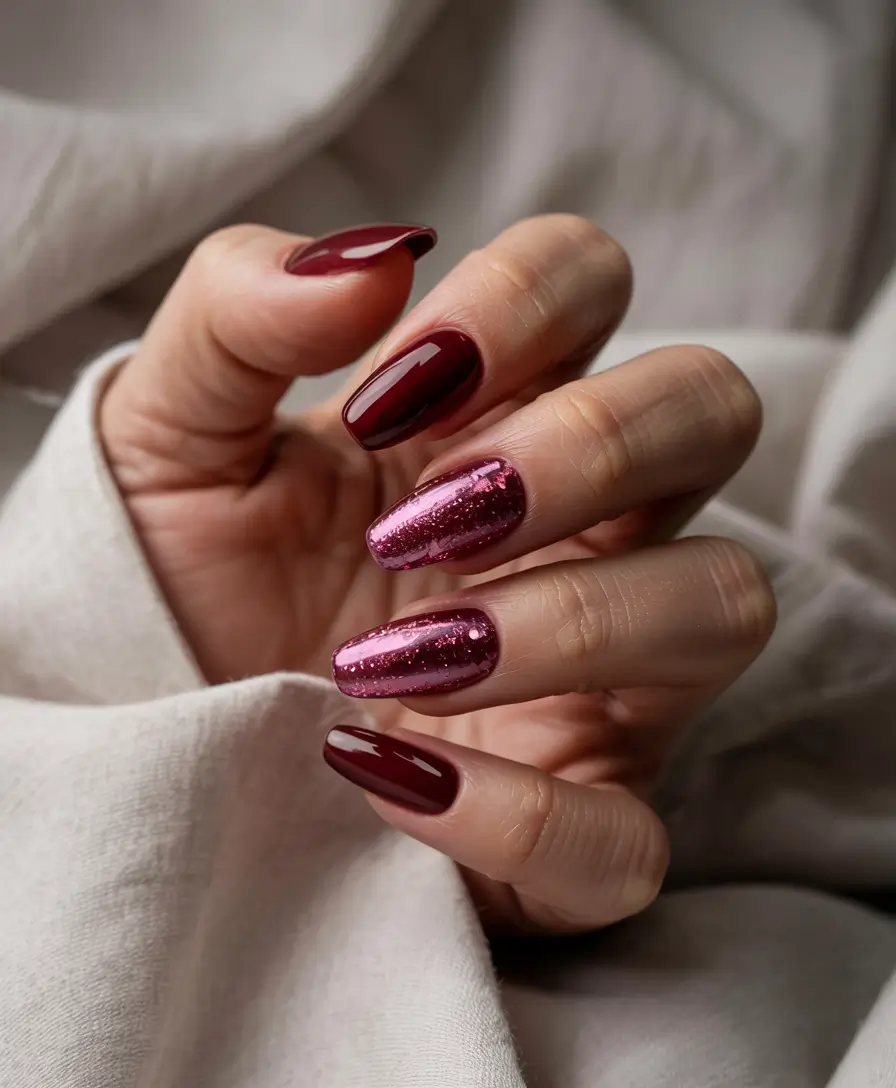 easy christmas nails Velvet Berry Glam