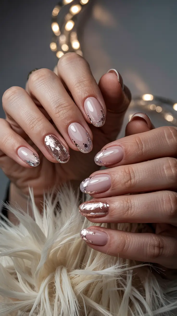 easy christmas nails 2025 champagne sparkle fade