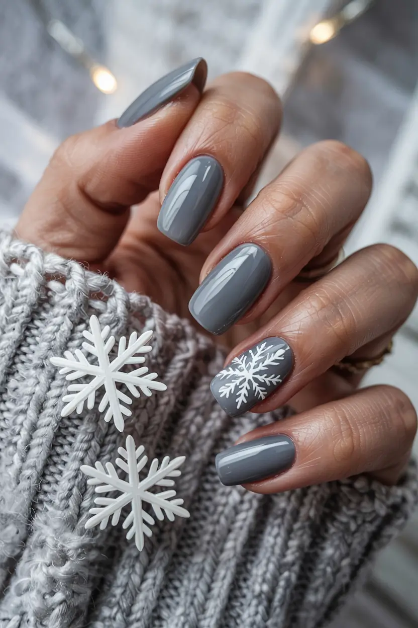 easy christmas nails 2025 frosted slate snowflakes