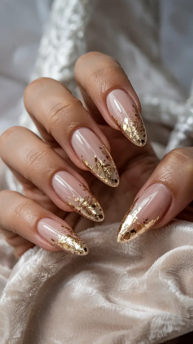 easy christmas nails 2025 golden foil glam