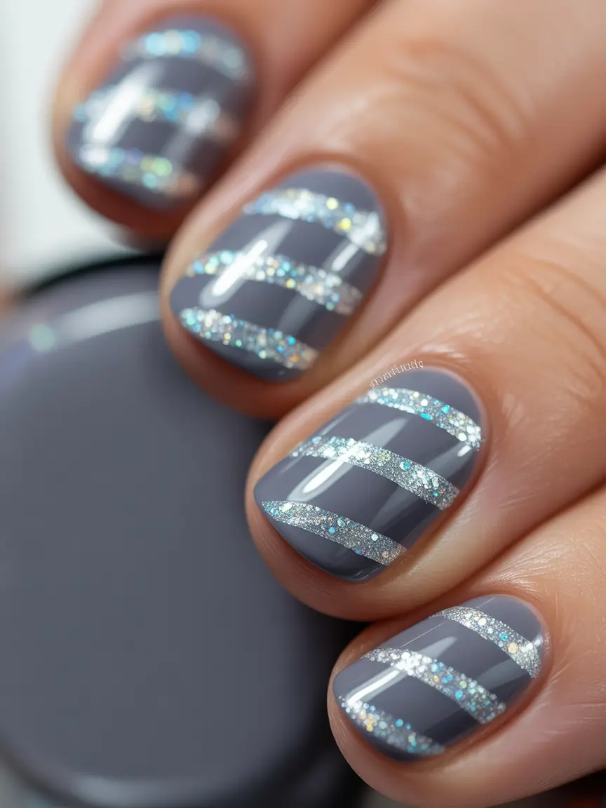 easy winter nails designs Silver Stripes & Frosted Gray Elegance
