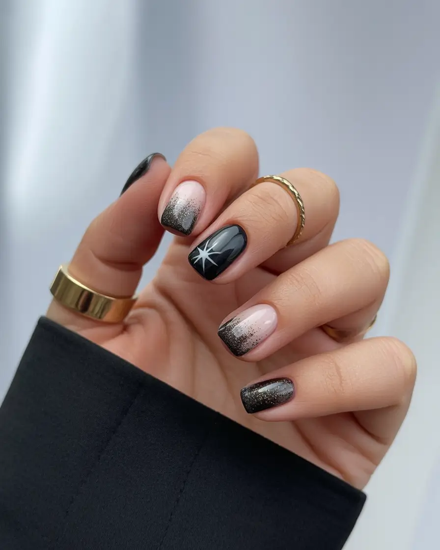 easy nails design for winter Galaxy Fade & Starlight Accent