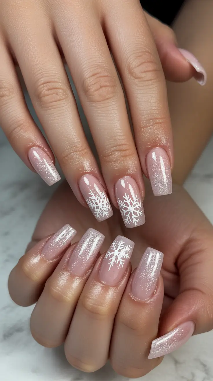 easy designs for nails winter Frosted Petal Snowflakes