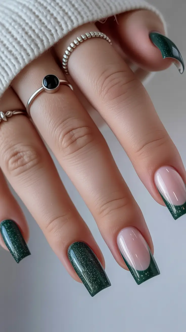 easy nails and color ideas winter 2025-2026 Deep Forest French