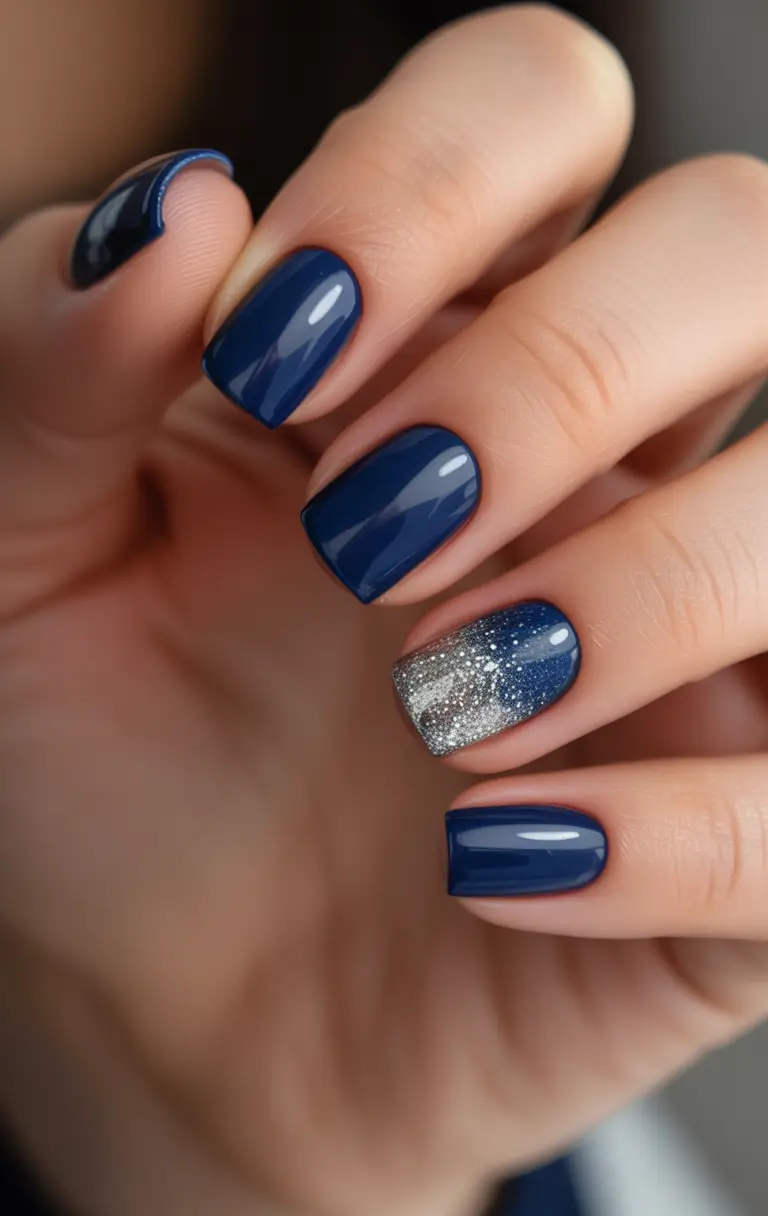 easy nails and color ideas winter 2025-2026 Midnight Sapphire Sparkle