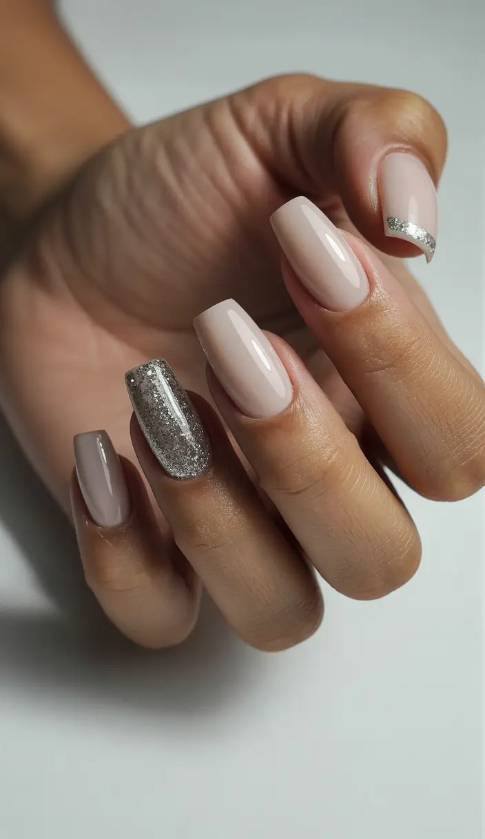 easy nails and color ideas winter 2025-2026 Champagne Snowfall