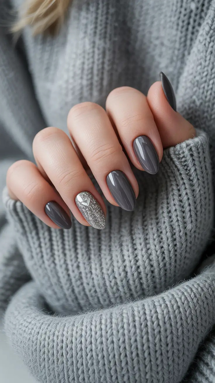 easy nails and color ideas winter 2025-2026 Cozy Silver Glaze