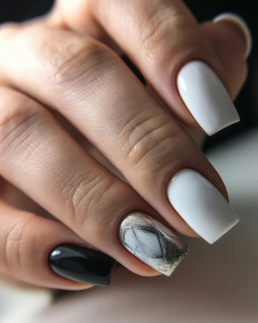 easy nails color combo Monochrome Marble & Modern Chic