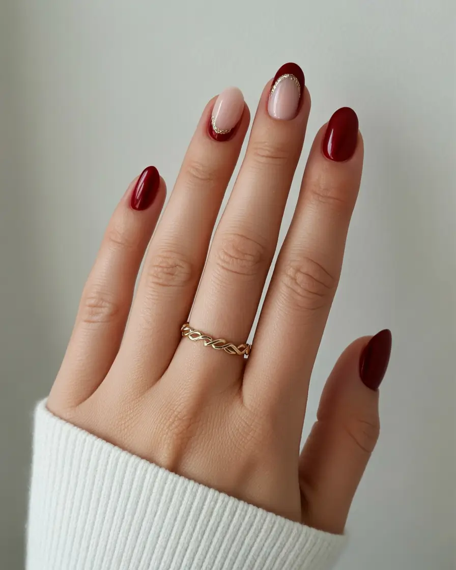 easy designs for nails winter Velvet Red Glam With Nude Accents