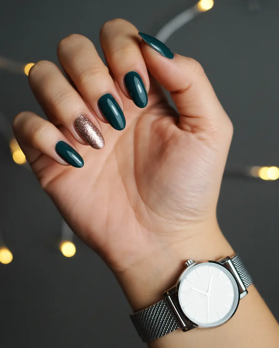 easy fun colorful nails Emerald Shine & Bronze Spark
