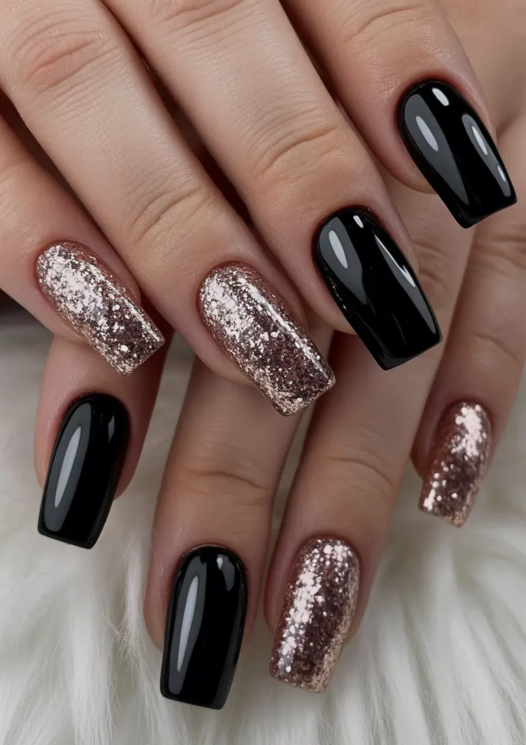 nails design winter easy Midnight Sparkle & Mocha Dreams
