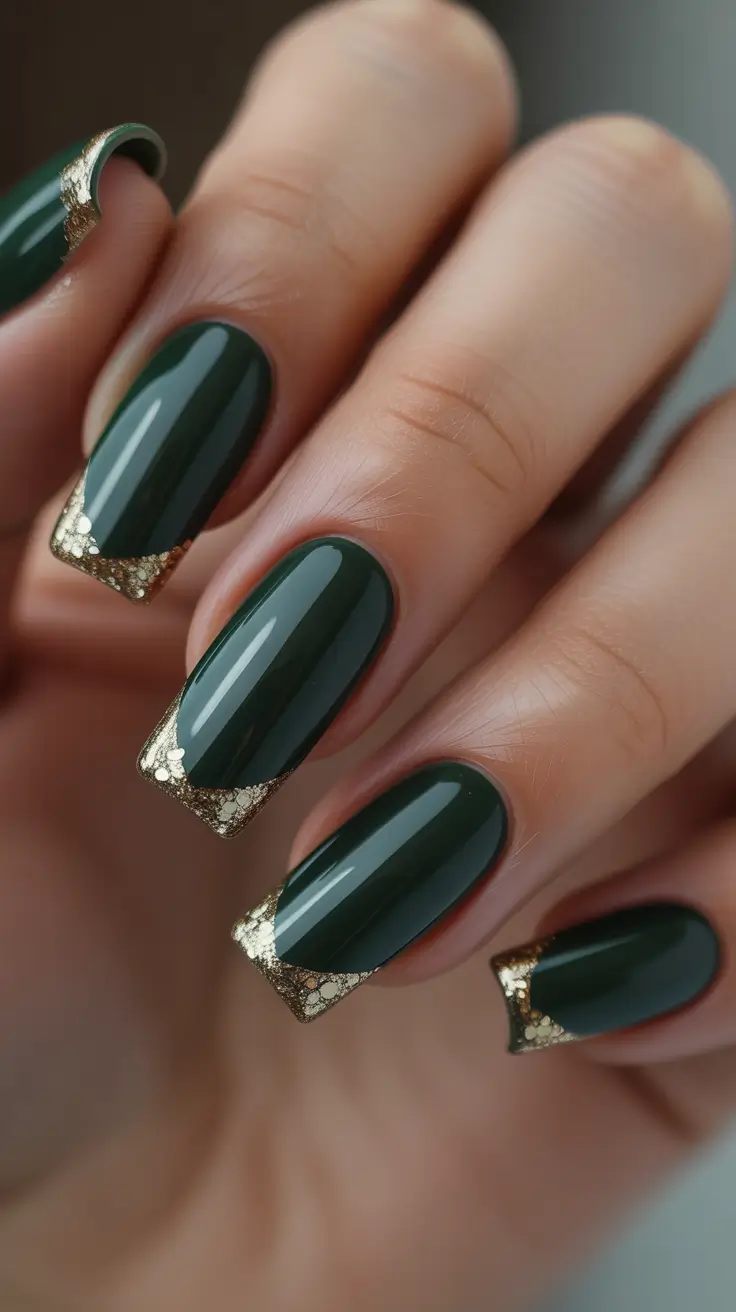 almond nails designs easy winter Evergreen French with a Golden Twist
