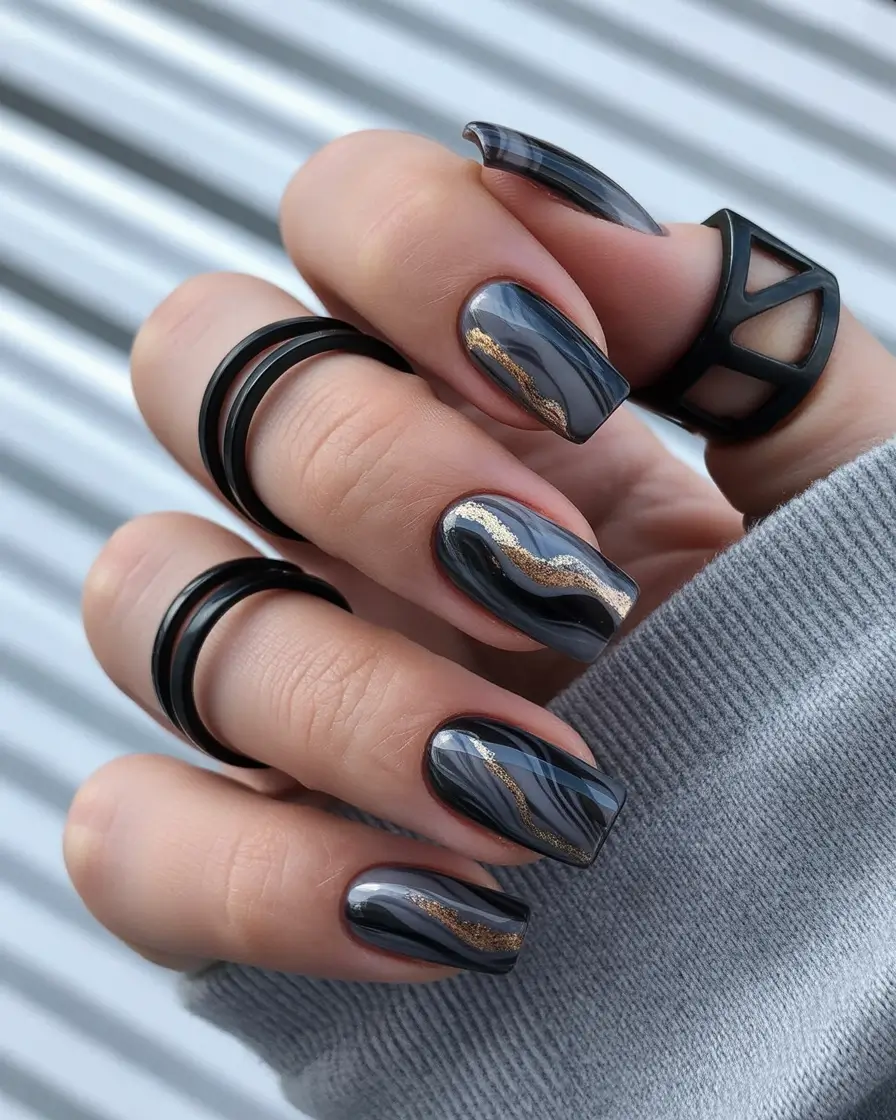christmas nail designs 2025 Molten Charcoal