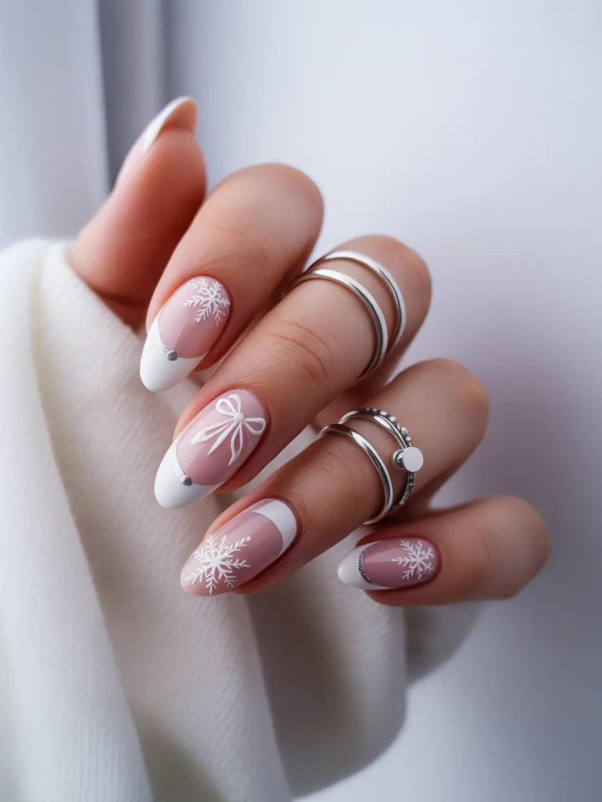 christmas nail designs 2025 Snowflake Gift French