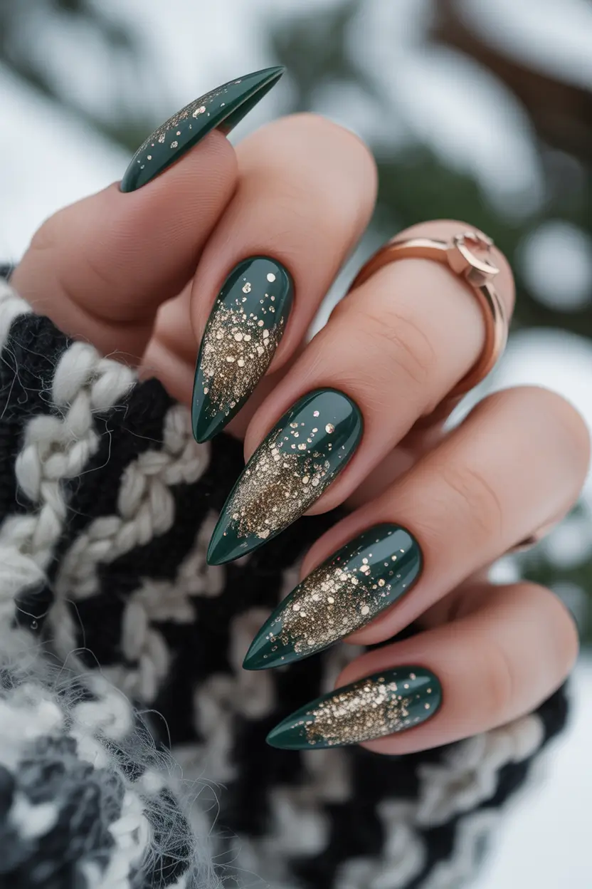 christmas nail designs 2025 Emerald Sparkle