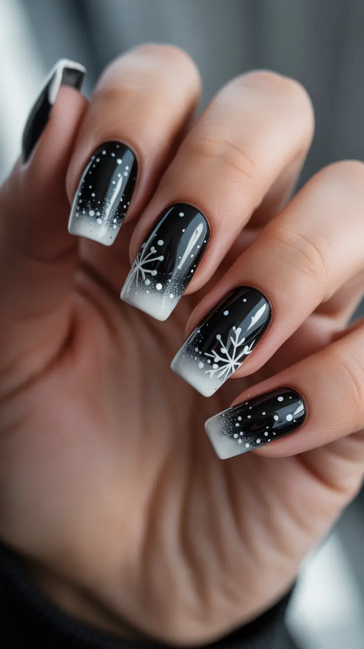 christmas nail designs 2025 Snowfall Noir