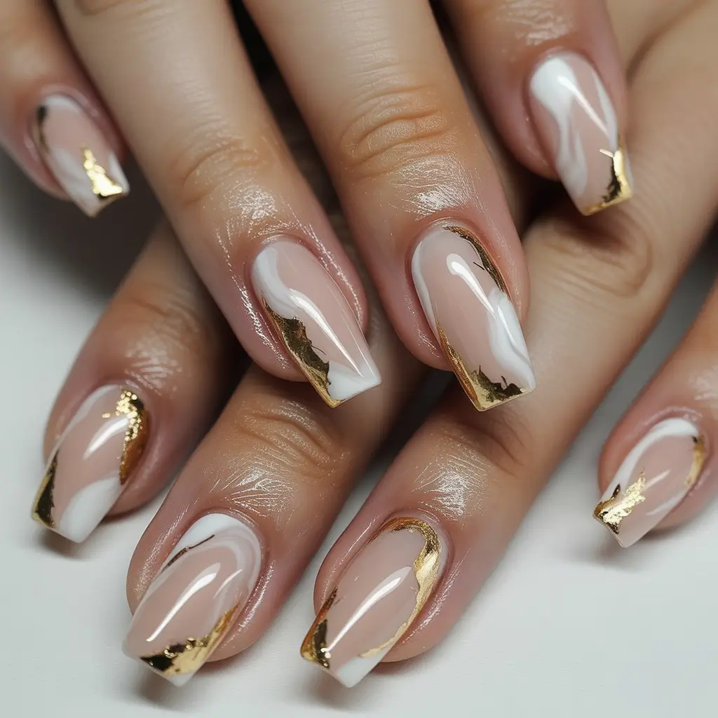 christmas nail designs 2025 Golden Marble Dream
