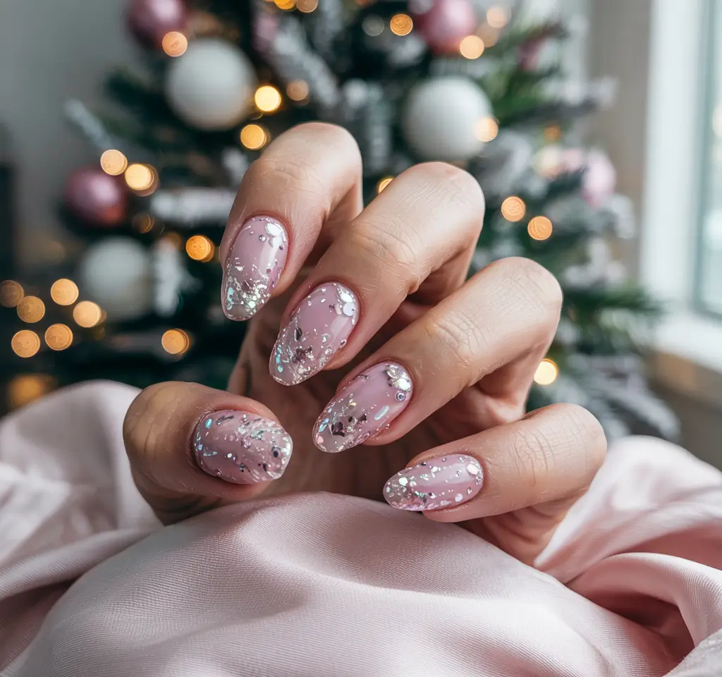 cute winter nails almond Pink Frost Magic
