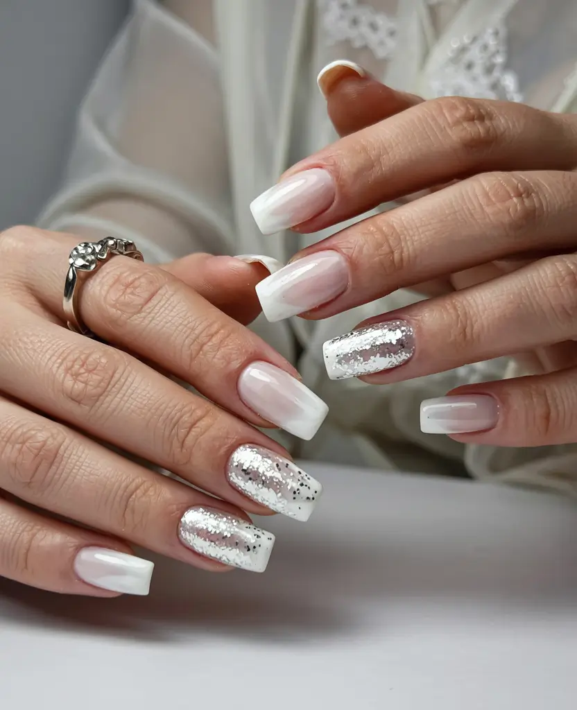 cute winter nails Frosted White Elegance
