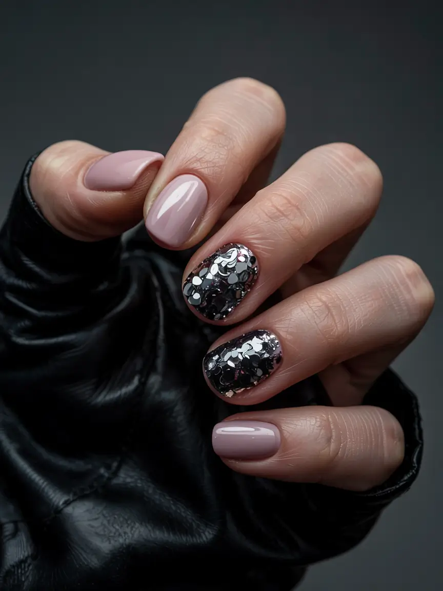 cute winter nails Midnight Sparkle Chic