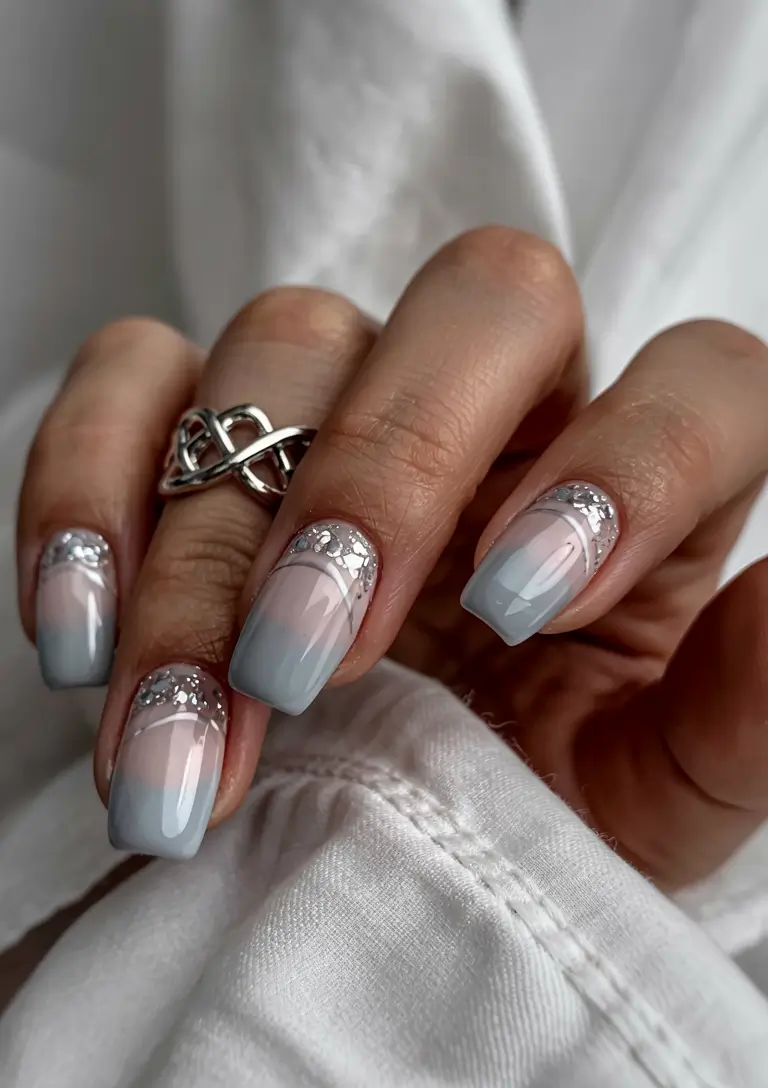 cute winter nails Silver Frost Ombre