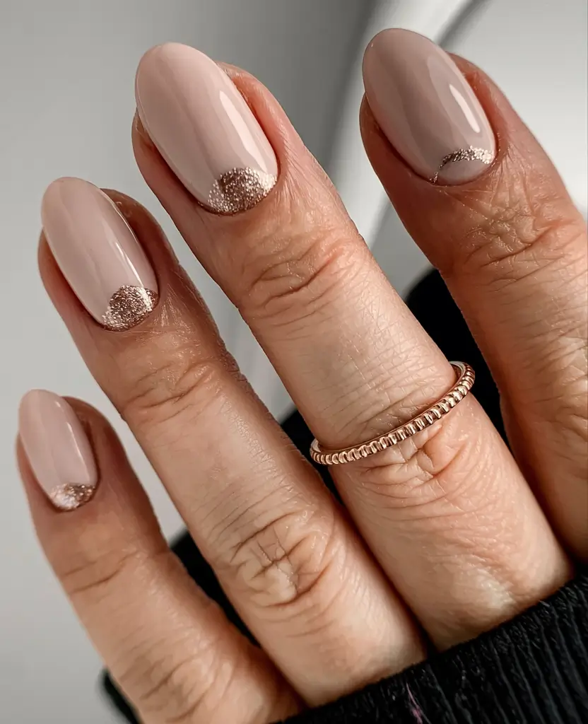 cute winter nails Champagne Moon French
