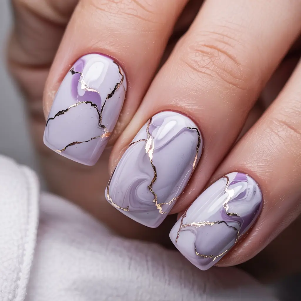 cute winter nails Lavender Marble Veins