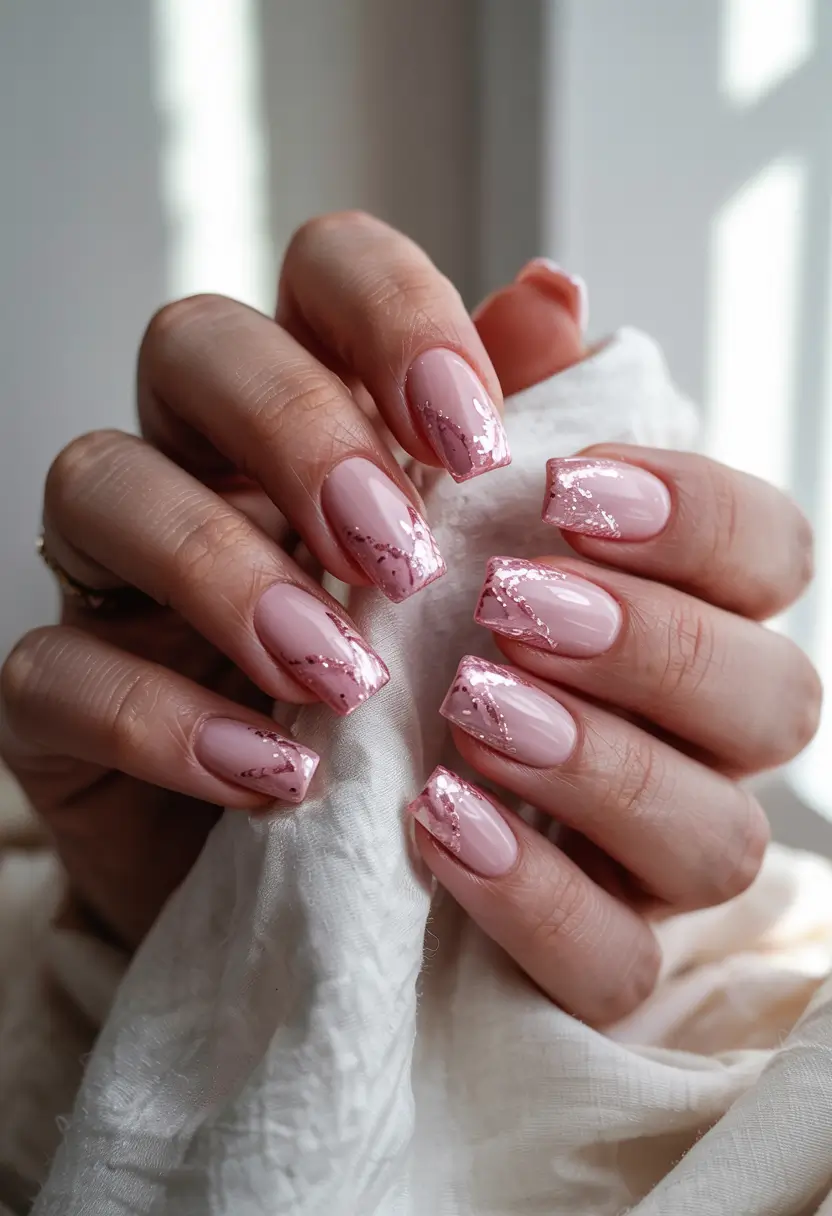 cute winter nails Rose Quartz Sparkle Tips