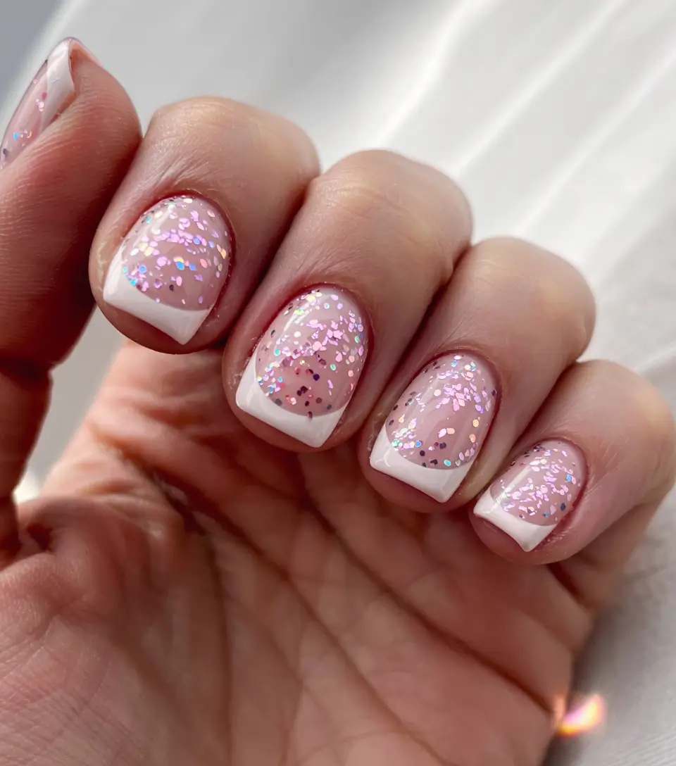 cute winter nails short simple Frosted French Dream