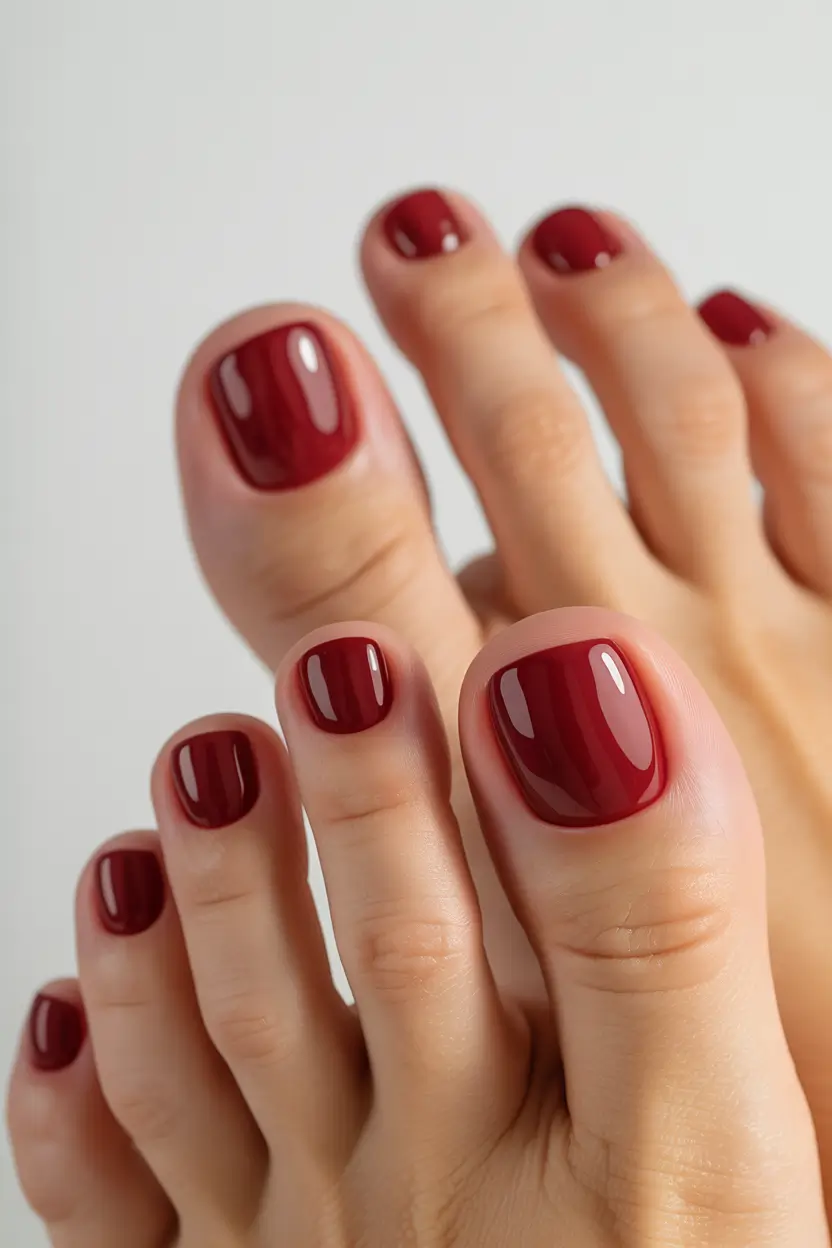 fall toe nails Classic Deep Red Statement