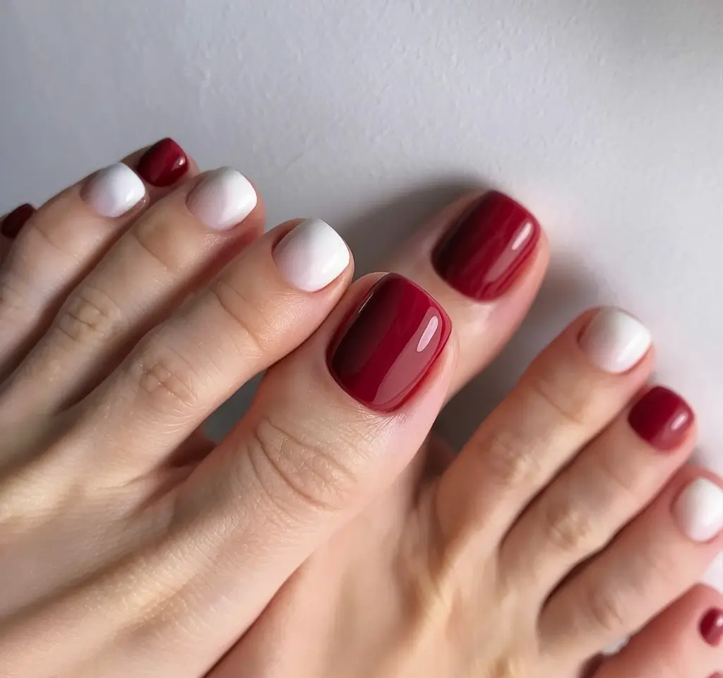 fall toe nails Ombre Red-to-Ivory Blend