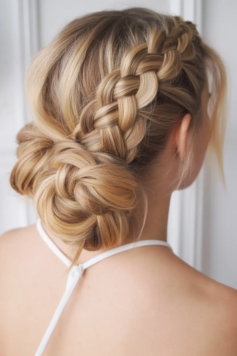 Festive Christmas Hairstyles 2025 Low Braided Bun with Soft Texture