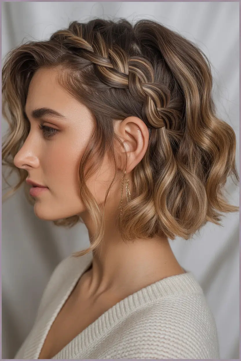 Festive Christmas Hairstyles 2025 Twisted Braided Crown for Short Hair