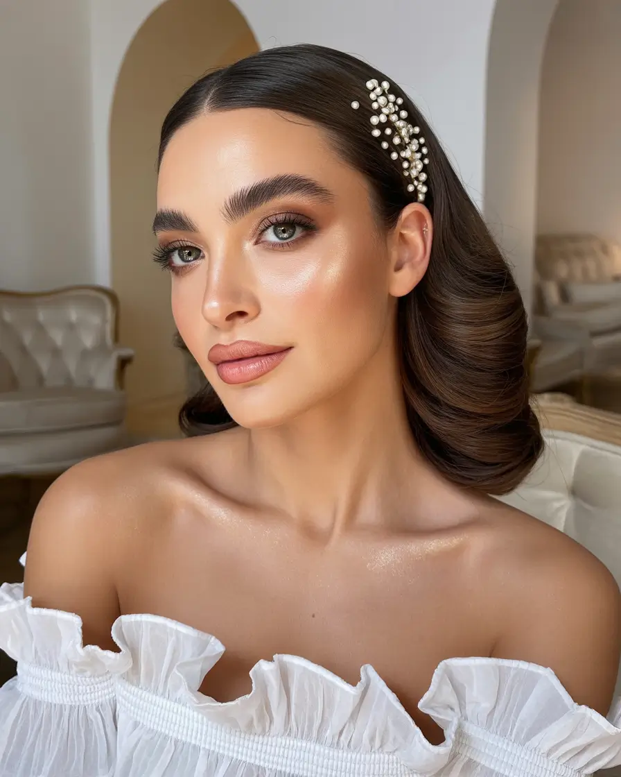 christmas-hairstyles-for-women-Pearl-Accented-Side-Waves