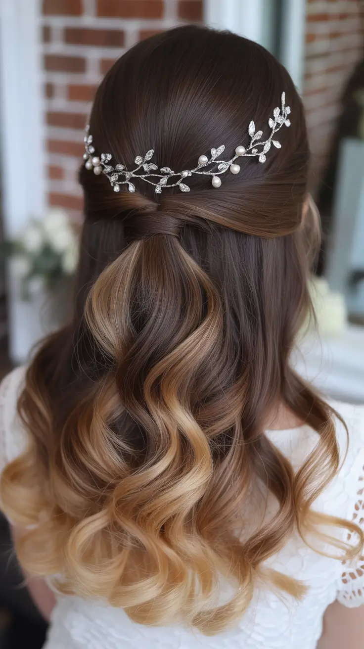 Festive Christmas Hairstyles 2025 Golden Glam Half-Up with Crystal Detail
