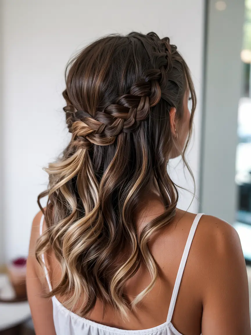 winter formal hairstyles braids romantic waterfall