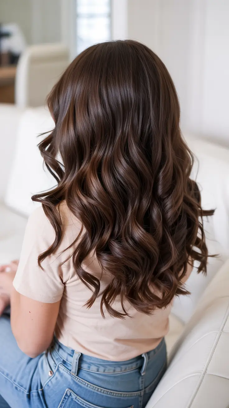 winter formal hairstyles for long hair glossy chestnut waves