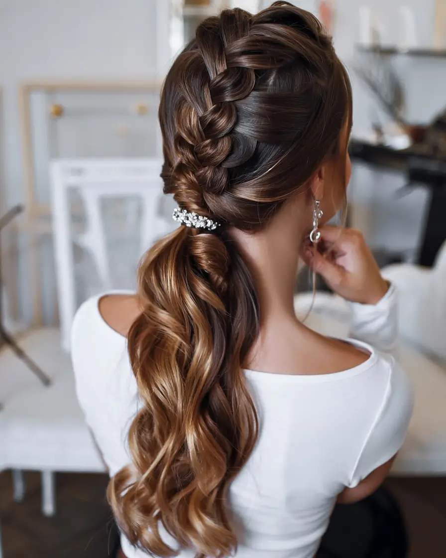 winter formal hairstyles braids glam ponytail