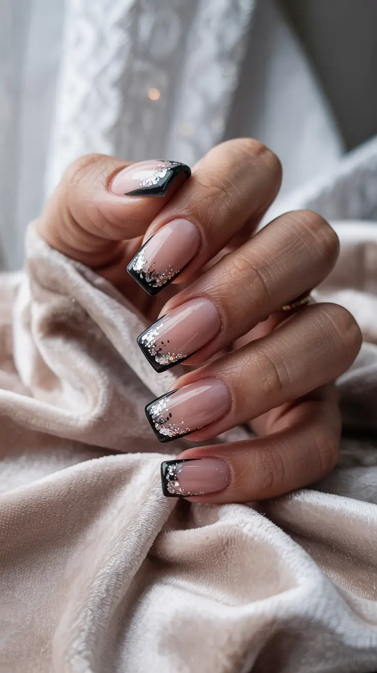 winter french nails dark Midnight Spark French