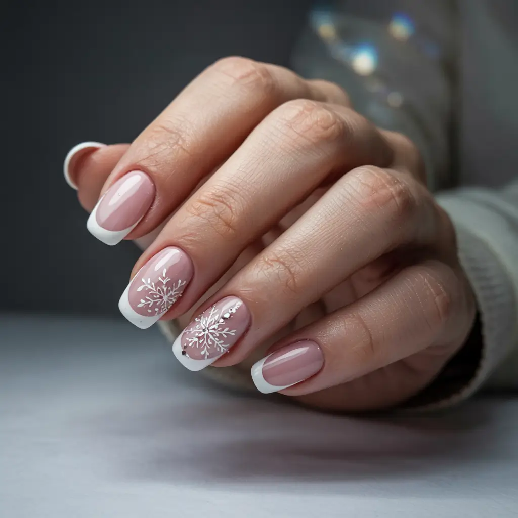 winter french nails design Frosted Snowflake Classic